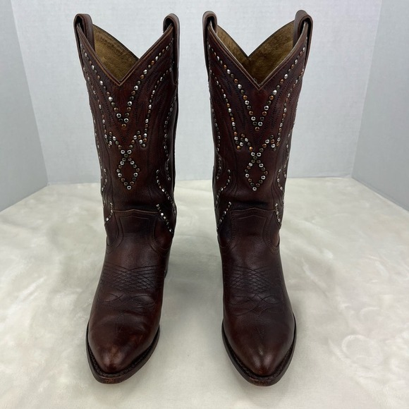 Frye Billy Studded Leather Cowboy Boots Women's Western Festival Brown Sz 6B - Picture 3 of 16